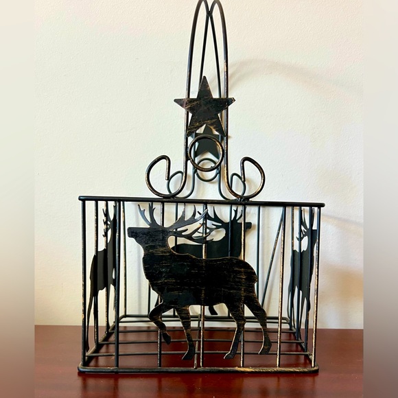 Elk Metal Wire Basket 5x7in Basket 11"  Handle Rustic Nature Black Outdoor Decor - Picture 1 of 6